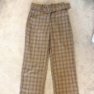 NWT Tan Light Brown Plaid Wide Leg Belted Pants Trousers Forever 21